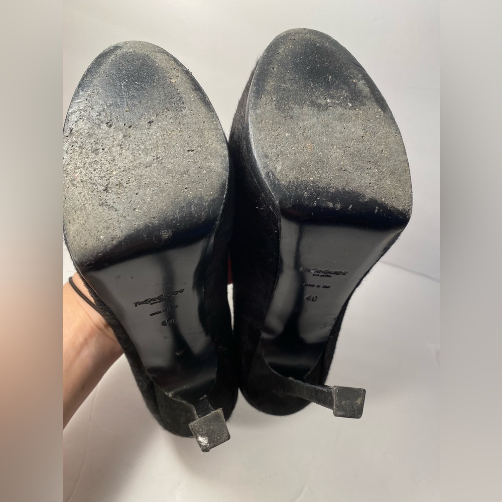 YSL Yves Saint Laurent tribtoo Ponyhair leopard print pumps heels black 40 - Picture 8 of 12